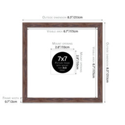 "7X7"" Walnut Picture Frame - 7X7"" Square Frame With 3X3"" Mount For 7X7""/3X3"" Pictures Moderrn Style Thin Edge, 1 Pack" - thumbnail 2