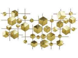 Wyld And Coco Gold Iron Geometric Wall Sculpture Cubes - Handcrafted Art Deco Stacked Cube Design, W89 X D3 X H45Cm - thumbnail 3