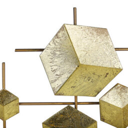 Wyld And Coco Gold Iron Geometric Wall Sculpture Cubes - Handcrafted Art Deco Stacked Cube Design, W89 X D3 X H45Cm - thumbnail 5