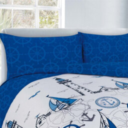 Homespace Direct Ltd Sailboats Nautical Duvet Cover Set Fully Reversible Bedding Blue - Double - thumbnail 2