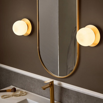 Beliani Gold Wall Lamp Pair, Frosted Glass Shades, W14 X D17 X H16Cm - image 1