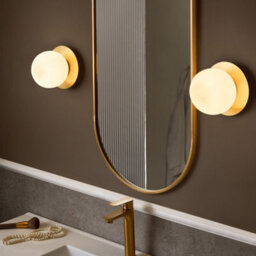 Beliani Gold Wall Lamp Pair, Frosted Glass Shades, W14 X D17 X H16Cm - thumbnail 1