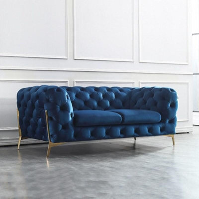 Stratus Interiors Italian Chesterfield Velvet Sofa - Steel Plush - Corner