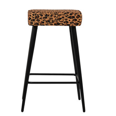 Lakeland Furniture Swan Leopard Fabric Black Fixed Base Bar Stool - image 1