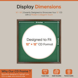 "16X16"" Walnut Classic Vinyl Record Frame With Emerald Mount For 12 Inch Lp Disc - Ak Frames" - thumbnail 2