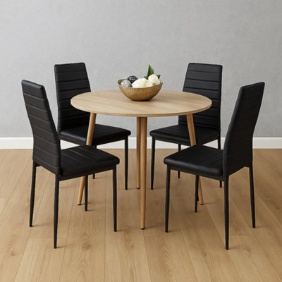 Kosy Koala Modern Round Dining Table With 4 Black Faux Leather Chairs Kitchen Furniture Set - image 1