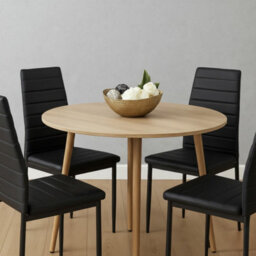 Kosy Koala Modern Round Dining Table With 4 Black Faux Leather Chairs Kitchen Furniture Set - thumbnail 3