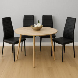 Kosy Koala Modern Round Dining Table With 4 Black Faux Leather Chairs Kitchen Furniture Set - thumbnail 2