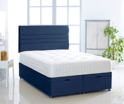 Comfy Deluxe Blue Plush Foot Lift Ottoman Bed With Memory Spring Mattress And Horizontal Headboard 4.0Ft Small Double - thumbnail 1