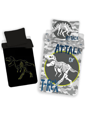 T-Rex Glow In The Dark 100% Cotton Single Duvet Cover - European Size - image 1