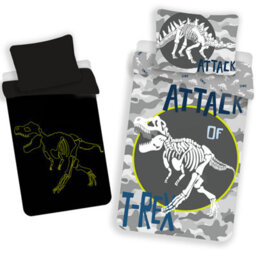 T-Rex Glow In The Dark 100% Cotton Single Duvet Cover - European Size - thumbnail 2
