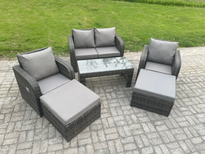 Fimous 6 Seater Rattan Wicker Garden Furniture Patio Conservatory Sofa Set With Rectangular Coffee Table Reclining Chair Love Sofa - image 1