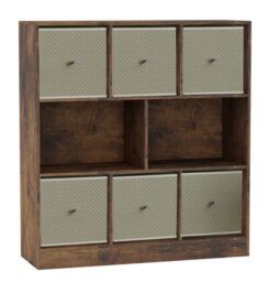 Urbn-Living Urbnliving Asymmetrical 8 Cube Bookcase Shelf Storage Unit W/ 6 Fabric Drawer Inserts (Rustic Brown+Beige) - thumbnail 3