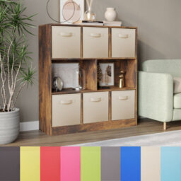 Urbn-Living Urbnliving Asymmetrical 8 Cube Bookcase Shelf Storage Unit W/ 6 Fabric Drawer Inserts (Rustic Brown+Beige) - thumbnail 1