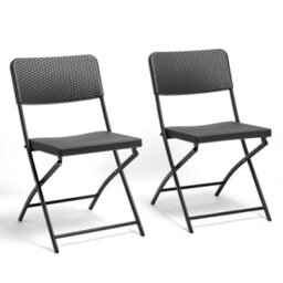 Vonhaus Folding Garden Chairs, Rattan Effect Foldable Chairs Set Of 2, Outdoor Folding Chairs, Fold Up Chairs For Alfresco Dining