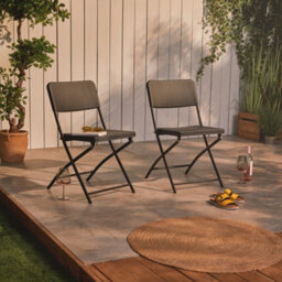 Vonhaus Folding Garden Chairs, Rattan Effect Foldable Chairs Set Of 2, Outdoor Folding Chairs, Fold Up Chairs For Alfresco Dining - thumbnail 2
