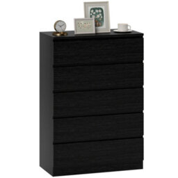 Homcom Chest Of Drawers With 5 Drawers, Modern Dresser For Bedroom, Black - thumbnail 2