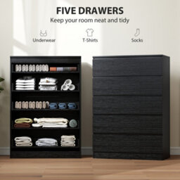 Homcom Chest Of Drawers With 5 Drawers, Modern Dresser For Bedroom, Black - thumbnail 4