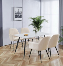 Hallowood Furniture Cullompton Rectangular Dining Table (1.2M) With 4 Beige Fabric Chairs