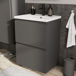 GoodHome Levanna Matt Grey Double Freestanding Bathroom Cabinet (H) 850mm (W) 600mm - thumbnail 4