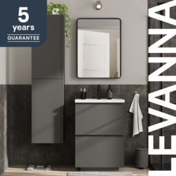 GoodHome Levanna Matt Grey Double Freestanding Bathroom Cabinet (H) 850mm (W) 600mm - thumbnail 8