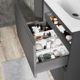 GoodHome Levanna Matt Grey Double Freestanding Bathroom Cabinet (H) 850mm (W) 600mm - thumbnail 7