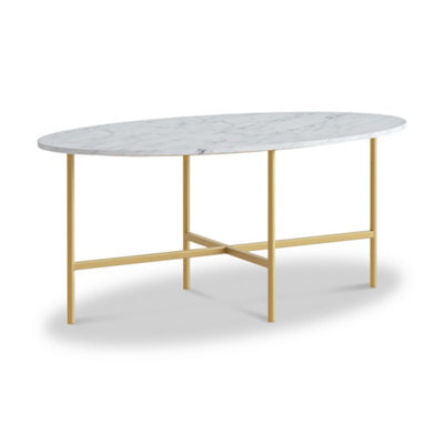 Pimlico White Marble 91.5Cm Oval Coffee Table - Gold Metal Frame - By Roseland Furniture - image 1