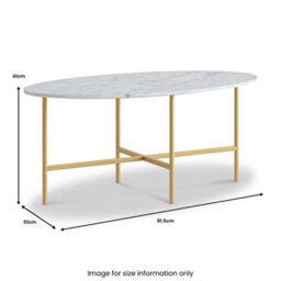 Pimlico White Marble 91.5Cm Oval Coffee Table - Gold Metal Frame - By Roseland Furniture - thumbnail 2