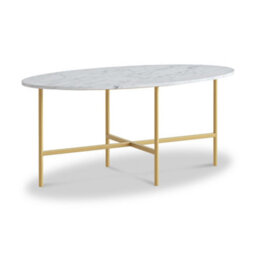 Pimlico White Marble 91.5Cm Oval Coffee Table - Gold Metal Frame - By Roseland Furniture