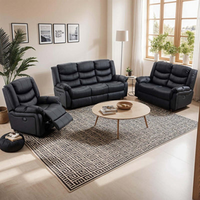 More4Homes Seattle Electric Recliner Bonded Leather 1+2+3 Seater Sofa Set (Black) - image 1