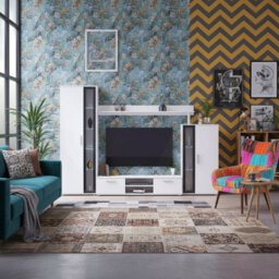 Bentley Modern Tv Entertainment Unit  White Black Glass Living Room Furniture Set