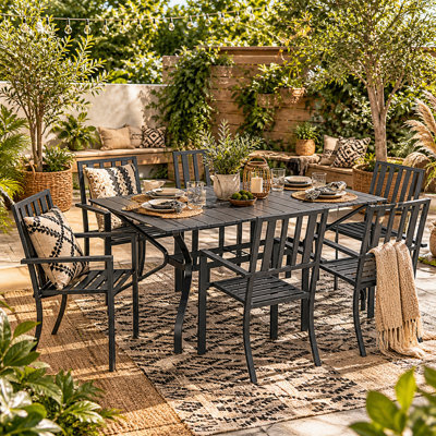 Wyld Haus Suri 7-Piece Metal Outdoor Dining Set - 6 Stackable Chairs And 150 X 90 Cm Rectangular Table With Parasol Hole - image 1