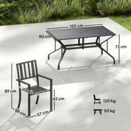 Wyld Haus Suri 7-Piece Metal Outdoor Dining Set - 6 Stackable Chairs And 150 X 90 Cm Rectangular Table With Parasol Hole - thumbnail 3