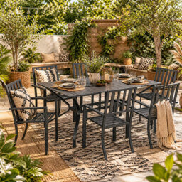 Wyld Haus Suri 7-Piece Metal Outdoor Dining Set - 6 Stackable Chairs And 150 X 90 Cm Rectangular Table With Parasol Hole