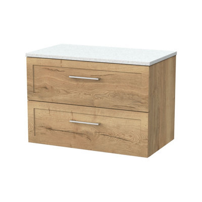 Balterley Stonnall Traditional Wall Hung 2 Drawers Vanity Unit With White Nebula Laminate Worktop, 800mm, Autumn Oak - image 1