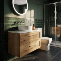 Balterley Stonnall Traditional Wall Hung 2 Drawers Vanity Unit With White Nebula Laminate Worktop, 800mm, Autumn Oak - thumbnail 4