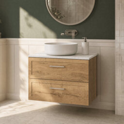 Balterley Stonnall Traditional Wall Hung 2 Drawers Vanity Unit With White Nebula Laminate Worktop, 800mm, Autumn Oak - thumbnail 3