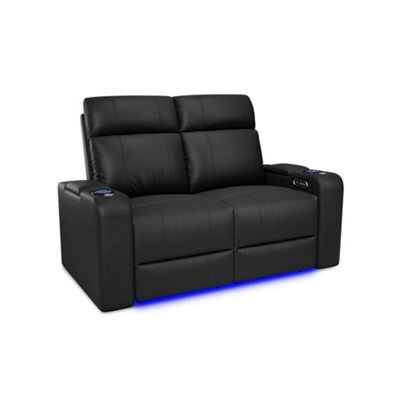 Valencia Piacenza Power Headrest Home Theater Seating Row Of 2 Loveseat Black Nappa Leather Power Recliner Led Cup Holder - image 1