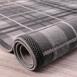 Tartan Grey Chequered Tartan Easy To Clean Rug For Dining Room-80Cm X 150Cm - thumbnail 6