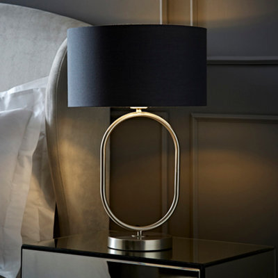 Valuelights Antonia Charcoal With Chrome Drum Shade Brushed Chrome Oval Table Lamp With Bulb - image 1