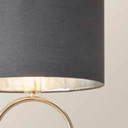 Valuelights Antonia Charcoal With Chrome Drum Shade Brushed Chrome Oval Table Lamp With Bulb - thumbnail 4