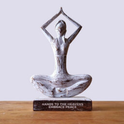 "Serenityy Wooden Yoga Lady Figurine Whitewash Hands Up Pose - ""hands To The Heavens Embrace Peace""" - thumbnail 2