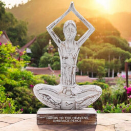 "Serenityy Wooden Yoga Lady Figurine Whitewash Hands Up Pose - ""hands To The Heavens Embrace Peace""" - thumbnail 3
