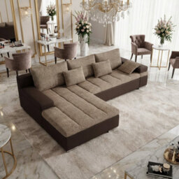 Bangkok Corner Sofa Bed With Storage And Sleeping Function Metal Legs Wooden Frame Foam Filling Light Brown And Brown Left - thumbnail 1