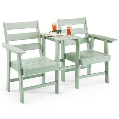 Vonhaus Adirondack Love Seat 2 Seater, Sage Green Jack & Jill Patio Set, Waterproof Hdpe, Companion Set W/ Parasol Hole, Westport - image 1