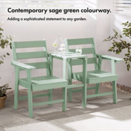 Vonhaus Adirondack Love Seat 2 Seater, Sage Green Jack & Jill Patio Set, Waterproof Hdpe, Companion Set W/ Parasol Hole, Westport - thumbnail 2