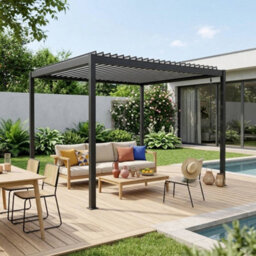 Sweeek - Louvered Pergola Aluminum And Steel 3X3M Anthracite - Flash - thumbnail 3