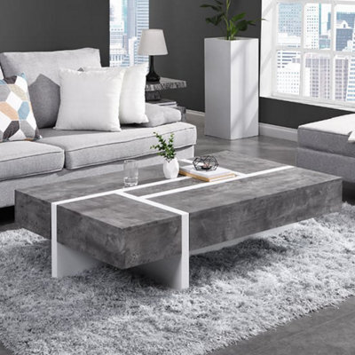 Furniture in Fashion Storm Gloss Storage Coffee Table In White And Concrete Effect - image 1