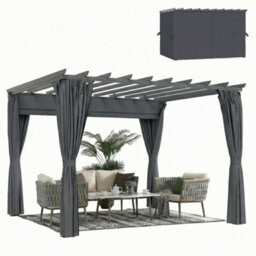 Outsunny 3.6 X 3 M Aluminium Pergola With Retractable Roof Canopy, Curtains - thumbnail 2