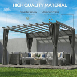 Outsunny 3.6 X 3 M Aluminium Pergola With Retractable Roof Canopy, Curtains - thumbnail 4
